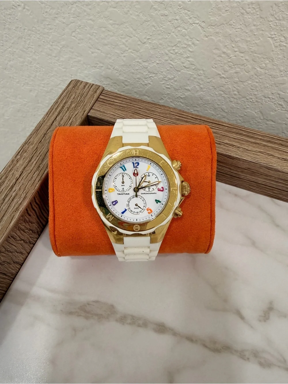 Michele Tahitian White and Gold Chronograph Watch - Multicolor Numerals